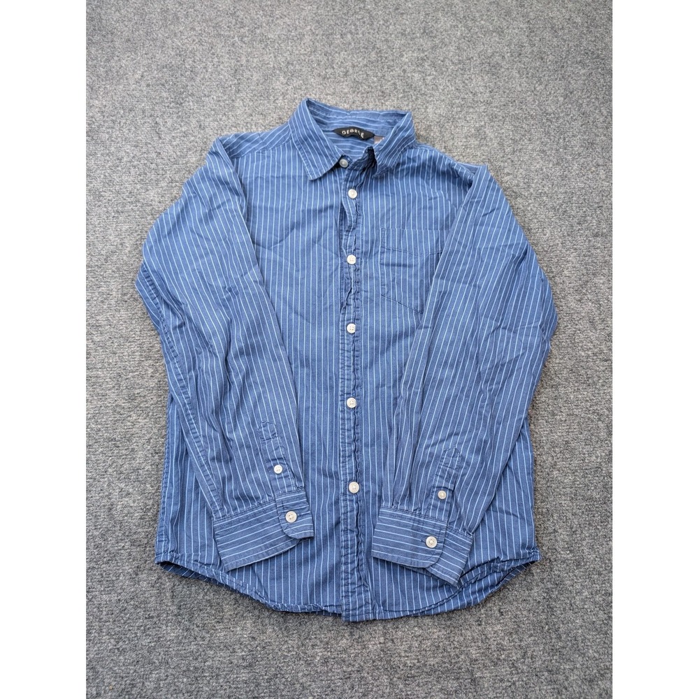 George Shirt Boys‎ Size 10-12 Blue Striped Long Sleeve Button Up Cotton Casual
